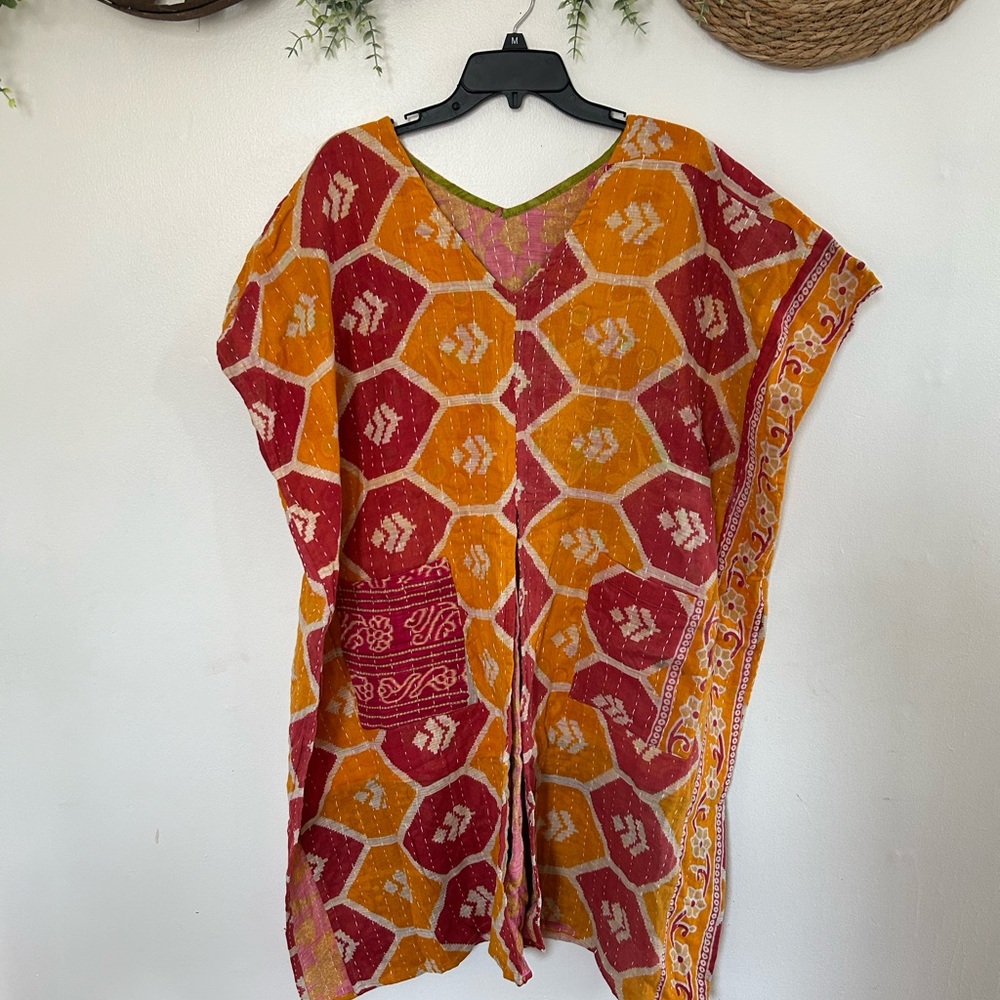 Vibrant Orange and Red Women's tunic top. One size